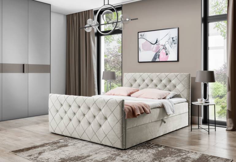 MALAGA kárpitozott boxspring ágy + topper